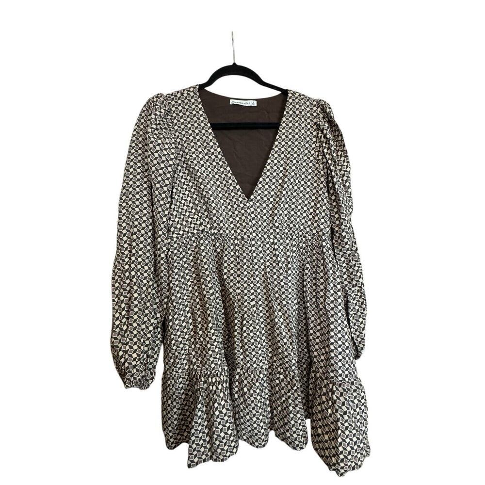 Abercrombie & Fitch Baby Doll Dress S Brown & Cream Diamonds Lined Long Sleeve